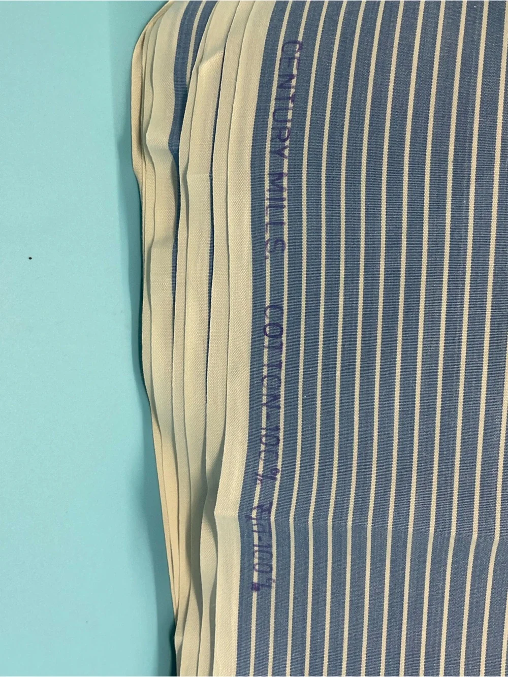 100% Cotton Fabric Lt Blue Pinstripe 5.25 Yards Century Mills 36 Inches Wide